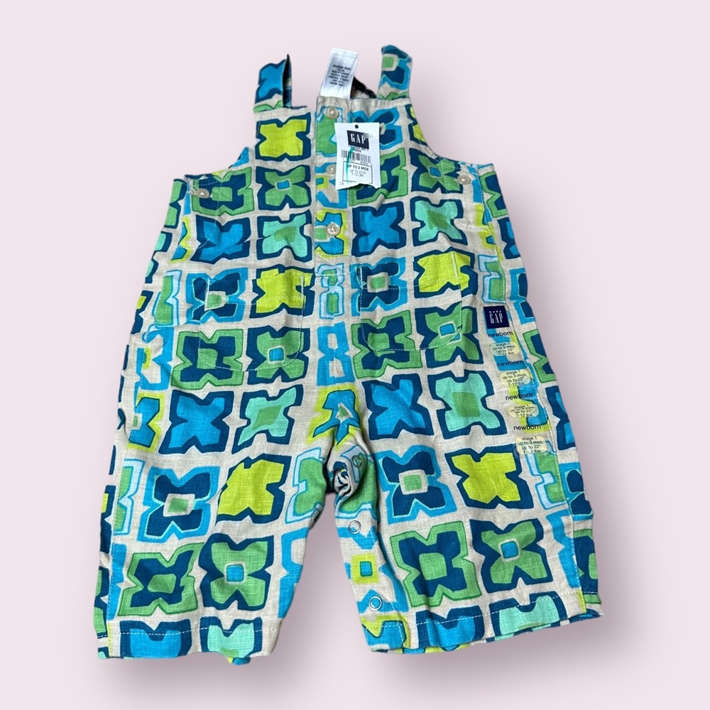 New With Partial Tag Baby Gap Retro Modern Cool Colors Geometric Print Overalls
